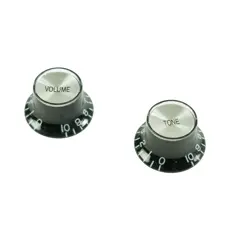 4 GIBSON STYLE LEFT HAND BELL REFLECTOR KNOBS BLACK/SILVER FIT LES PAUL USA