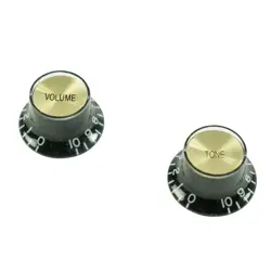 4 GIBSON STYLE LEFT HAND BELL REFLECTOR KNOBS BLACK/GOLD FIT LES PAUL USA