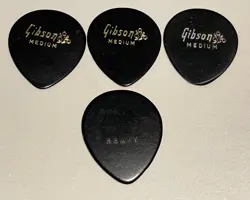 VINTAGE GUITAR PICKS-GIBSON-BLACK CELLULOID LARGE TEARDROP-LOT OF 4-NOS-MED &HVY