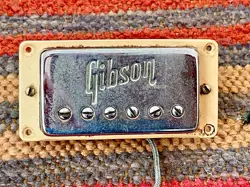 VINTAGE 1970'S GIBSON PATENT STICKER EMBOSSED HUMBUCKER PICKUP CHROME W/RING