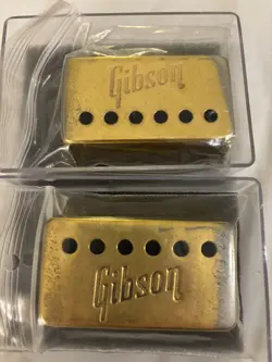 PAIR OF VINTAGE 1970'S GIBSON GOLD HUMBUCKER PICKUP COVERS RARE!