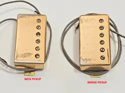 VINTAGE 70'S GIBSON GOLD HUMBUCKER PICKUP SET LES PAUL NECK & BRIDGE