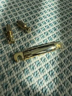 OEM GIBSON STOP TAIL PIECE TAILPIECE  LIGHTWEIGHT ALUMINUM- GOLD W/STUDS
