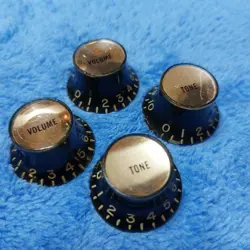 GIBSON VINTAGE REFLECTOR KNOBS BLACK W/ GOLD INSERTS LES PAUL SG 1960'S 1970'S