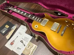 ELECTRIC GUITAR GIBSON 1958 LES PAUL LIGHTWEIGHT BRASS POWDER 2012 REISSUE +CASE