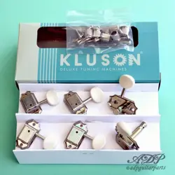 NICKEL VINTAGE KLUSON DELUXE 3+3 TUNERS WHITE BUTTONS, GIBSON JUNIOR MJ33P