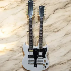 DOUBLE NECK GUITAR WHITE - USA MADE, NON-GIBSON, JAZZ BASS SHAPE, USED