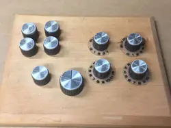 1960S GIBSON SUPER MEDALIST AMPLIFIER KNOB SET, ROGAN BROTHERS KNOBS