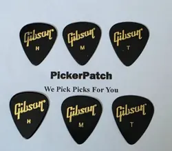 GIBSON HEAVY MEDIUM THIN BLACK 351 SHAPE GUITAR PICKS 6 PICKS  #44
