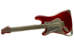 METAL BELT BUCKLE RED ENAMEL SILVER TONE ROCK & ROLL GIBSON ELECTRIC GUITAR 5