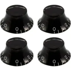 SET OF 4 EMBOSSED BELL KNOBS FOR GIBSON USA & CTS SPLIT SHAFT POTS TOP HAT BLACK