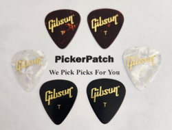 GIBSON THIN WHITE PEARLOID - TORTOISE BROWN - BLACK   GUITAR PICKS 6 PICKS #43