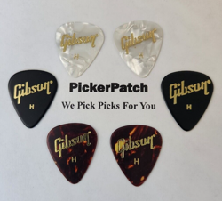 GIBSON HEAVY WHITE PEARLOID - TORTOISE BROWN - BLACK   GUITAR PICKS 6 PICKS #36