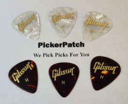 GIBSON HEAVY WHITE PEARLOID - TORTOISE BROWN  GUITAR PICKS 6 PICKS #35