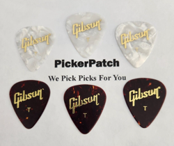 GIBSON THIN WHITE PEARLOID - TORTOISE BROWN  GUITAR PICKS 6 PICKS #42