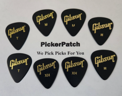 GIBSON EX-HEAVY HEAVY MEDIUM THIN BLACK 351 SHAPE GUITAR PICKS 8 PICKS  #31
