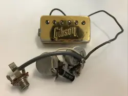 VINTAGE 1970'S GIBSON GOLD HUMBUCKER NECK PICKUP, COVER, MARZIO POTS, & JACK