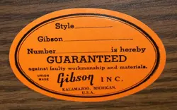 GIBSON ORANGE LABEL, ORIGINAL NEW OLD STOCK PAPER DECAL, NOT REPRO, GUITAR PARTS