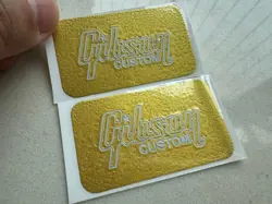 2PCS GIBSON GUITAR BASS NECK HEADSTOCK VINYL UV WATERPROOF STICKER DECALS GOLDEN