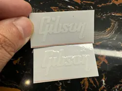 2PCS CUSTOM GIBSON  GUITAR BASS WHITE UV TRANSFER NECK HEADSTOCK STICKERS DECALS