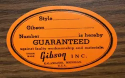 5 GIBSON ORANGE LABELS, ORIGINAL NOS PAPER DECALS, NOT REPRO, GUITAR PARTS