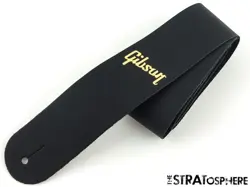 GIBSON BLACK LEATHER GUITAR STRAP, 1960S LES PAUL STANDARD 60S FADED GOLD LOGO