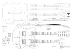 GIBSON DOUBLE NECK EDS-1275  GUITAR PLANS - TO MAKE A  GUITAR -  ACTUAL SIZE