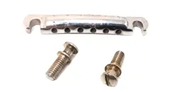 GIBSON TAIL PIECE STOP BAR LES PAUL VINTAGE WITH MOUNTING SCREWS CHROME ALUMINUM