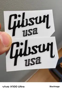 2PCS CUSTOM GIBSON USA GUITAR HEADSTOCK VINYL UV TRANSFER RAISED DECALS STICKER