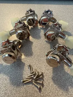 KLUSON REVOLUTION LOCKING TUNERS 3X3 PEARLOID KEYSTONE BUTTON NICKEL.