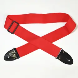 VINTAGE GIBSON USA POLYPROPYLENE GUITAR STRAP, RED - LEATHER ENDS