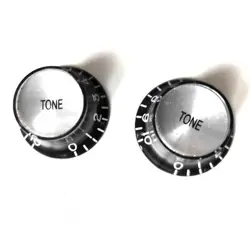 2 KNOBS BLACK INCH SIZE BLACK GIBSON STYL TOPHAT KNOBS TONE SILVER REFLECTOR CAP