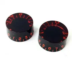 (2) BLACK RED TINT SPEED KNOBS FOR GIBSON® GUITAR/BASS W/CTS POTS PK-0134-026