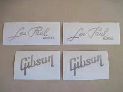 4 LES PAUL MODEL GIBSON GUITAR HEADSTOCK DECAL VINYL STICKER SILVER