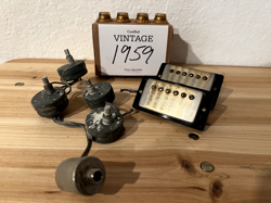 1959 GIBSON PAF STICKER HUMBUCKER SET, POTS, KNOBS. FROM VIRGIL ARLO COLLECTION