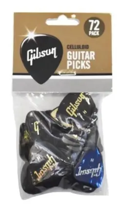 TRIANGLE BASS-STYLE GIBSON GUITAR PICKS HEAVY GAUGE 72 PACK GOLD-EMBOSSED NEW