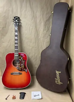 GIBSON ACOUSTIC GUITAR - RED SUNBURST - HUMMING BIRD WITH FLOWERS