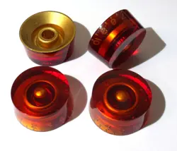 GUITAR KNOBS SET OF 4 AMBER / RED LES PAUL GIBSON 0-10 SCALE TONE AND VOLUME