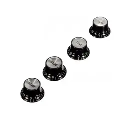 4 GUITAR BLACK KNOBS FINE-KNURLED 24-SPLINES VOLUME TONE REFLECTOR FOR GIBSON US