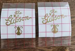2 GOLD  DECAL HEADSTOCK LOGOS, DIE-CUT VINYL DECAL GIBSON