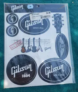 NOS GIBSON GUITAR LOGO VINYL STICKERS PACK SEALED