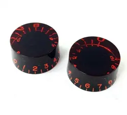 (2) BLACK RED TINT SPEED KNOBS FOR GIBSON GUITAR/BASS W/CTS POTS PK-0134-026