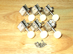 KLUSON NICKEL DELUXE SINGLE LINE INLINE REISSUE TUNER W/ WHITE OVAL KEYS