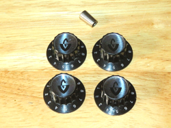 GUILD 1966 BLACK CHROME REFLECTOR GUITAR CONTROL KNOBS