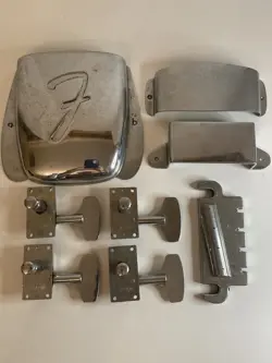VINTAGE LOT OF FENDER & GIBSON ? GUITAR PARTS ~ BRIDGE COVER TUNING KEYS PEGS