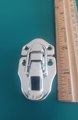 FOR SOME GIBSON + FENDER CASE LATCHES, NICKEL,  SMALL ONE, W / RIVETS DRAW LATCH