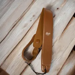 GIBSON LEATHER BROWN GUITAR STRAP WITH USA GOLD LOGO NEW OLD STOCK