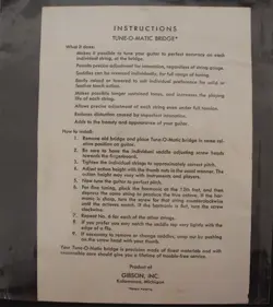 1950'S GIBSON TUNE-O-MATIC INSTRUCTIONS SHEET - ORIGINAL - CASE CANDY