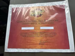 GIBSON CUSTOM SHOP CERTIFICATE HOLDER  WHITE SLEEVE ONLY
