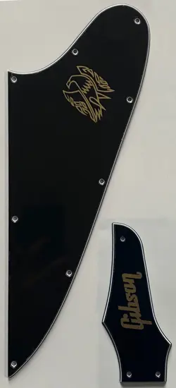 FOR FIT GIBSON FIREBIRD + TRUSS ROD COVER GOLD LOGO GUITAR PICKGUARD 3 PLY BLACK